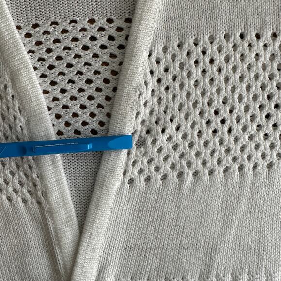 Cardigan Sweater White Medium Cotton Blend Open Crochet Kimono Boho Cottagecore - Picture 7 of 9